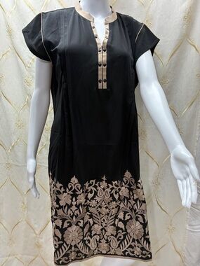 Elegant Black and Gold Embroidered Women's Dress